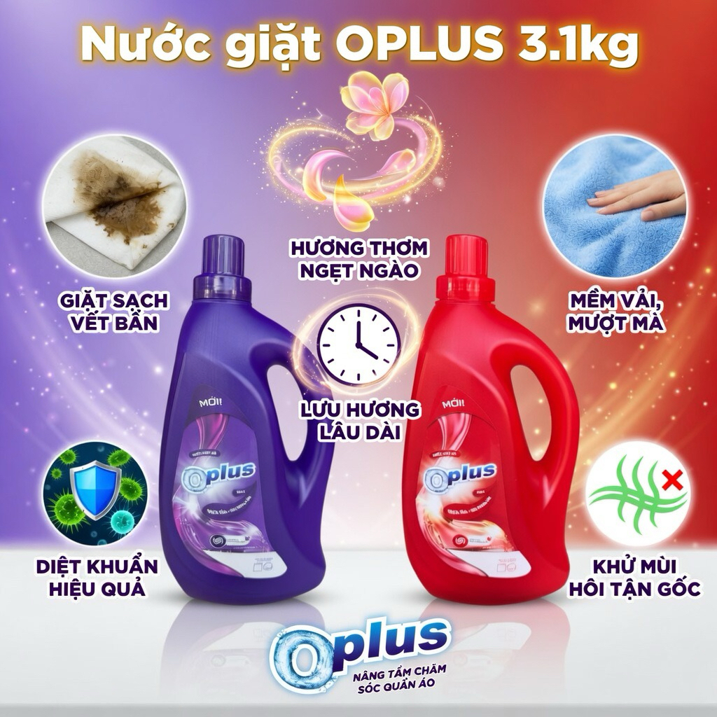 Nước Giặt OPLUS 3.1kg, mềm vải, lưu hương lâu, tẩy sạch vết bẩn can 3.1kg