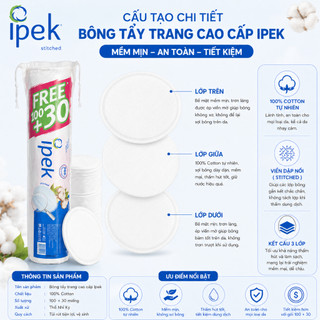 [Tặng mặt nạ Hàn Quốc Daliv] Combo 5 bông tẩy trang ipek Thổ Nhĩ Kỳ cao cấp 130 miếngX 5 gói