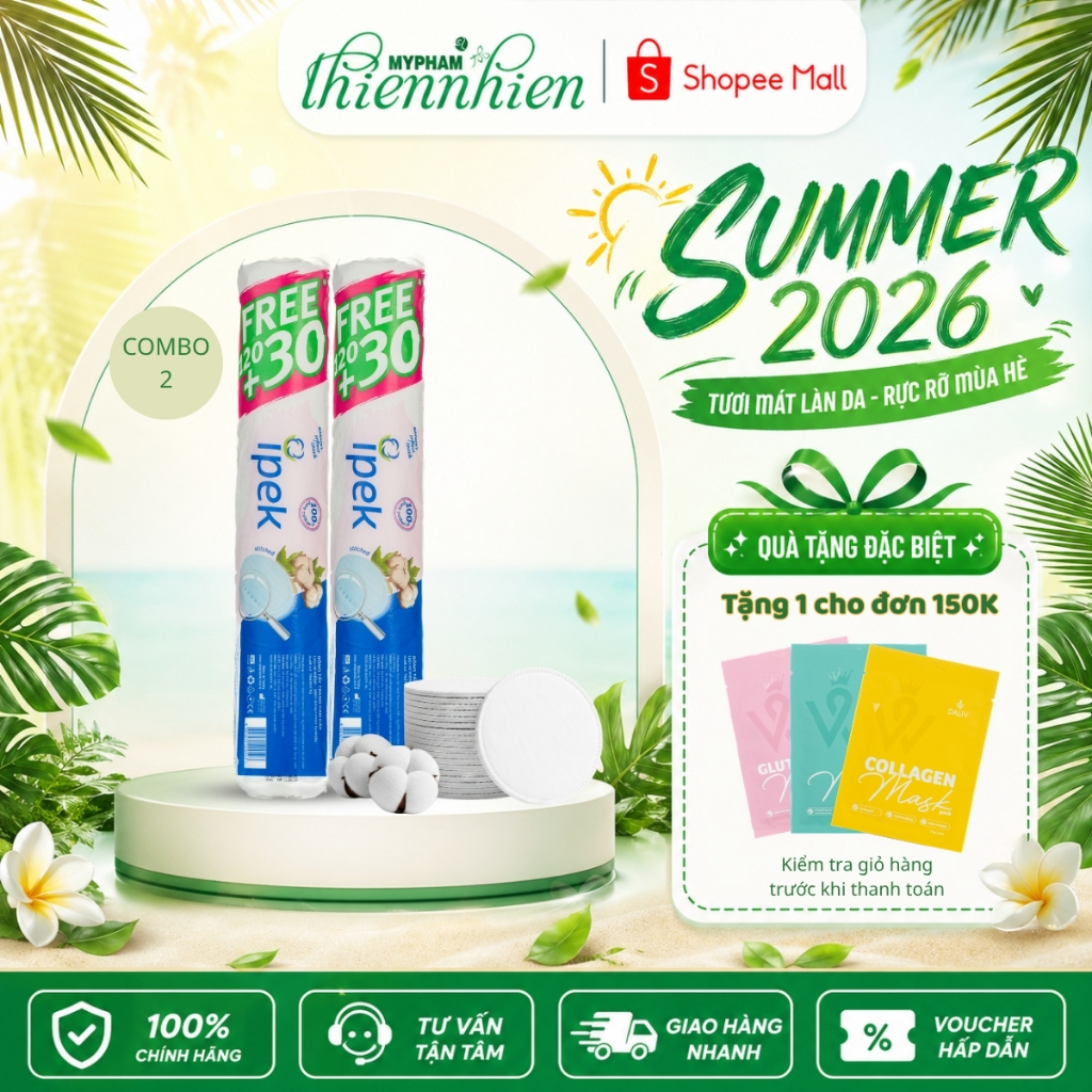 Combo 2 Bông Tẩy Trang Ipek 150 miếng mềm mịn an toàn cho da, không để lại xơ bông
