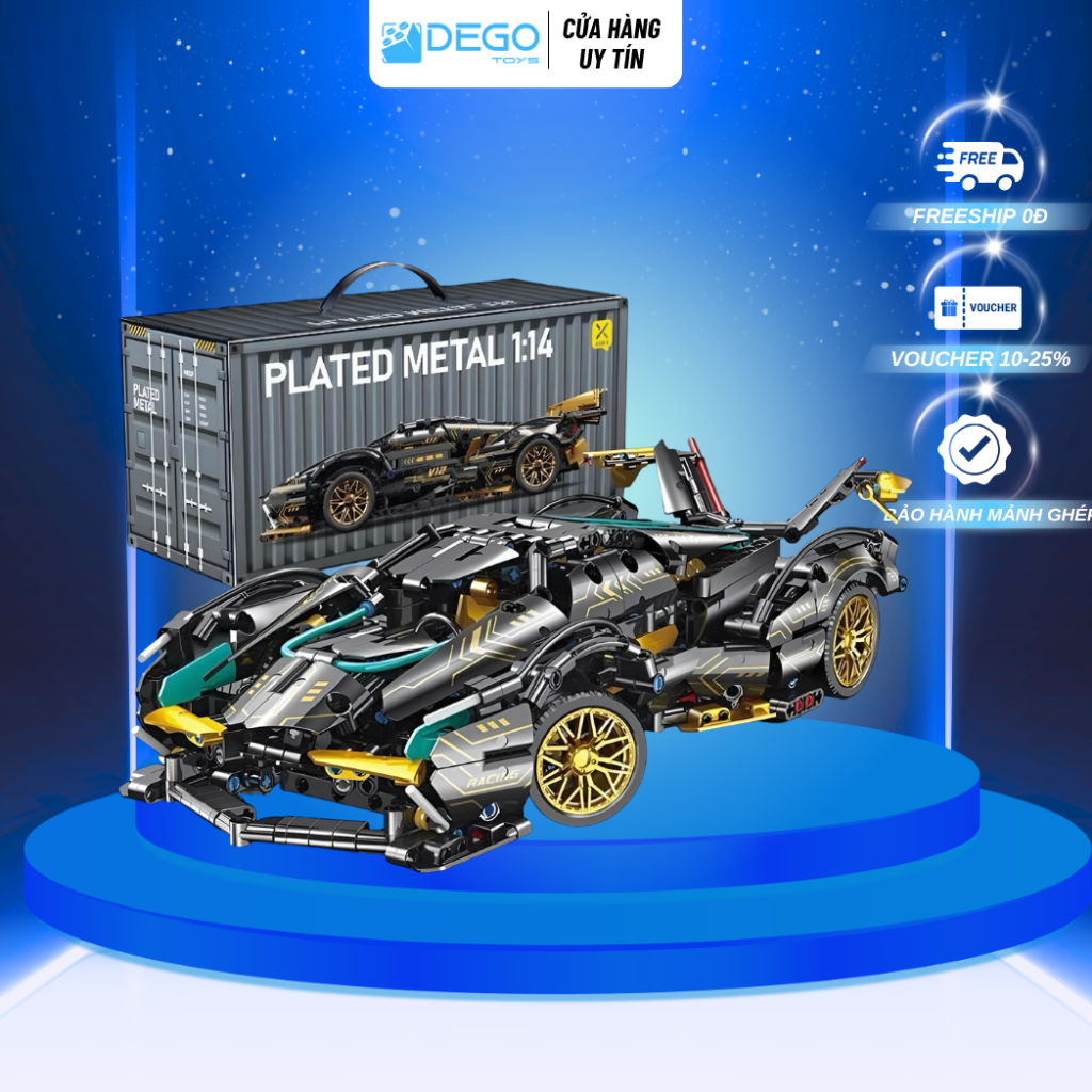 Mô hình lắp ráp xe lambo V12 màu đen tỉ lệ 1:14, Đồ chơi lắp ráp siêu xe tỉ lệ 1:14 SKU  JZH-015 DEG
