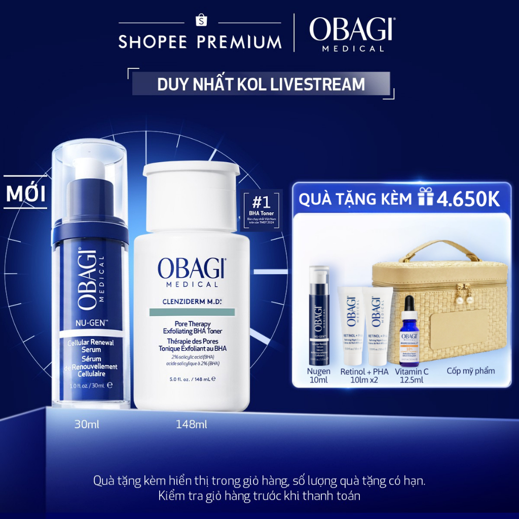 [Obagi x BK] Combo Serum Kích Hoạt Năng Lượng Tế Bào Obagi Nugen 30ml & Toner BHA Clenziderm M.D. Ex