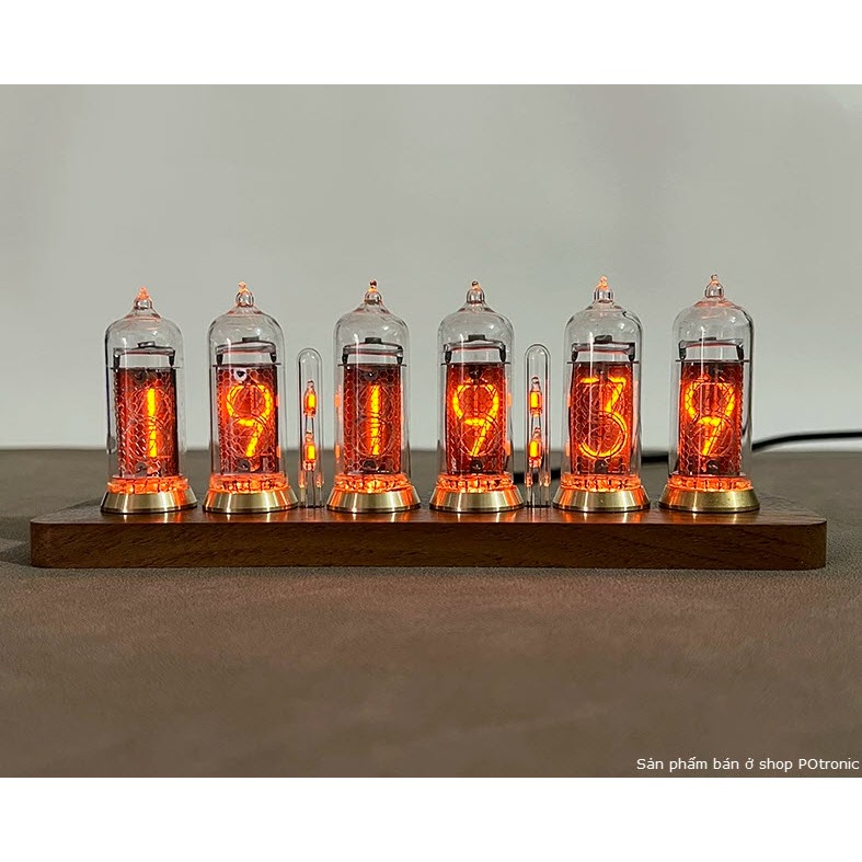 Đồng hồ đèn phát sáng Nixie IN-14 – Tia sáng cam huyền ảo, gỗ óc chó thật