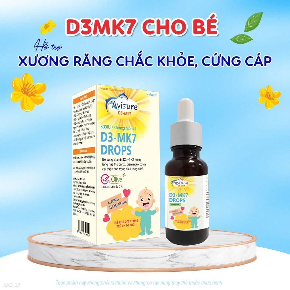 (( 20ml))  ( Tích điểm + Tặng Quà)  - Avisure D3-MK7  - Bổ Sung Vitamin D3 K2 MK7, Hấp Thu Canxi, Hỗ