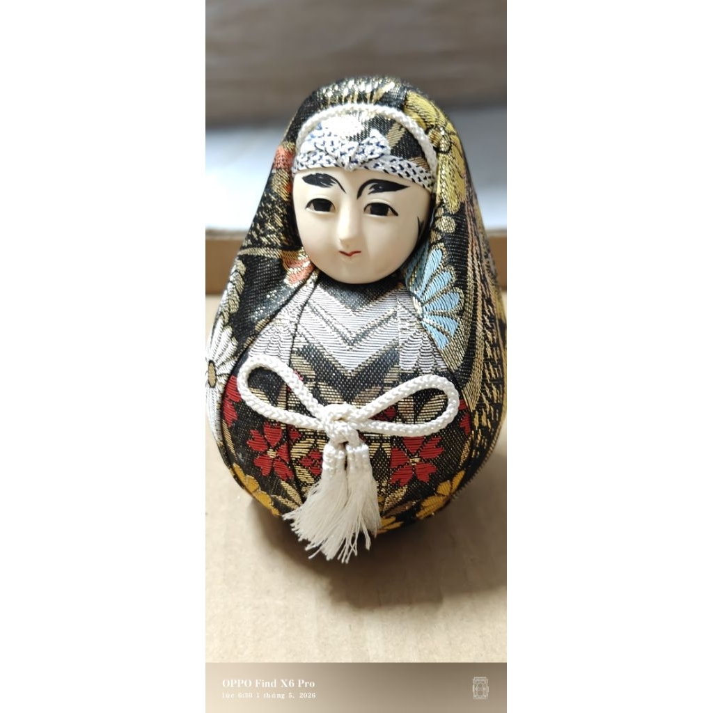Búp bê Geisha Hime Daruma Nhật Bản cổ điển áo kimono gấm lụa sưu tầm decor