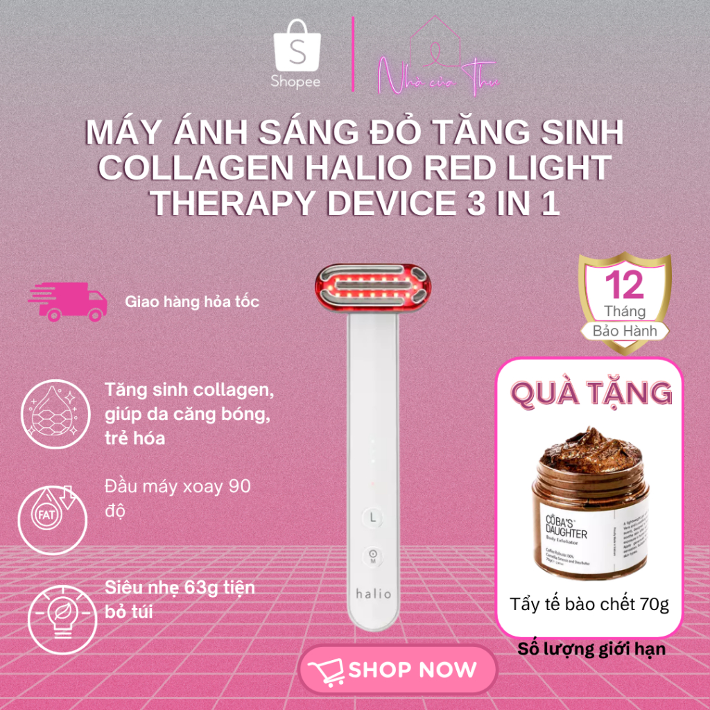 Máy ánh sáng đỏ tăng sinh collagen Halio Red Light Therapy Device 3 in 1 - Bảo hành chính hãng 12 th