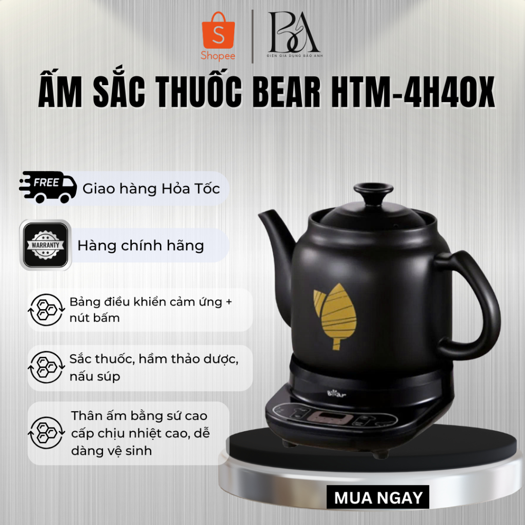 Ấm sắc thuốc Bear HTM-4H40X - Hàng Chính Hãng - Bảo Hành 18 Tháng
