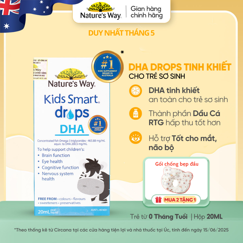 DHA Drops Nature's Way Kids Smart Bổ Sung DHA, Omega 3, Thành Phần Dầu Cá RTG Hỗ Trợ Tốt Cho Não Và 