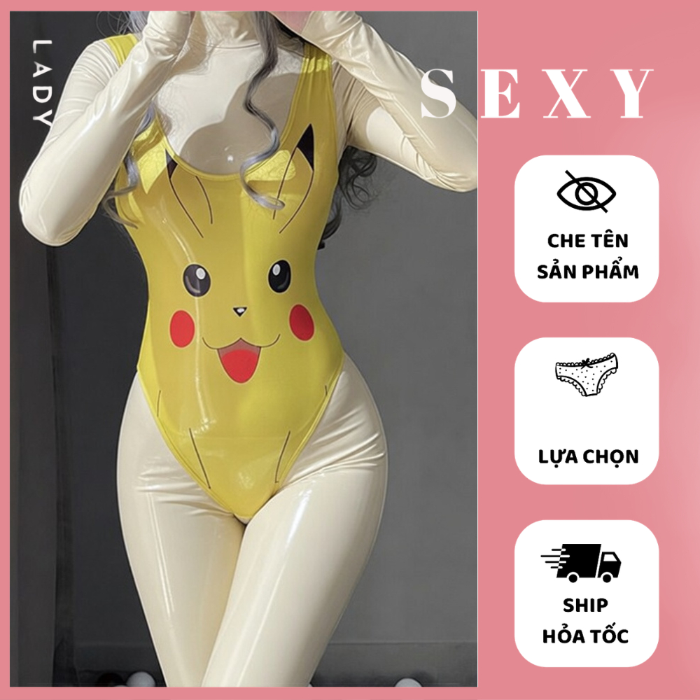 Đồ Ngủ Bodysuit Pikachu Cosplay Sexy Nữ | Body Liền Thân Lingerie Gợi Cảm Hoạt Hình Anime JS53