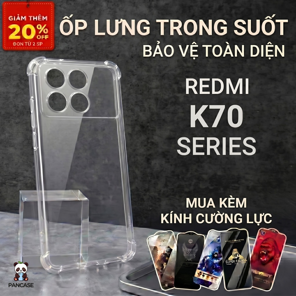 Ốp lưng Redmi K70, K70e, K70 Pro, K70 Ultra PANCASE trơn trong suốt | Ốp lưng điện thoại Xiaomi dẻo 