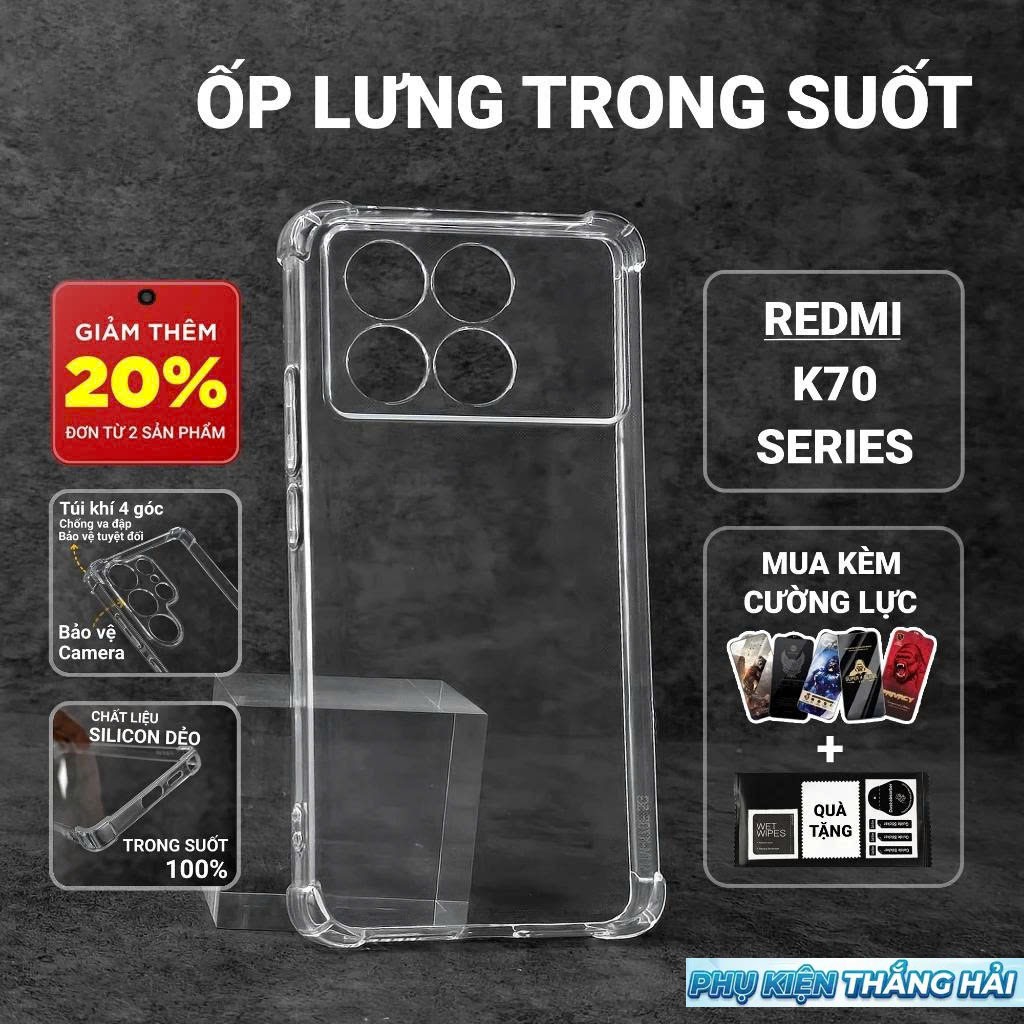 Ốp lưng Redmi K70, K70e, K70 Pro, K70 Ultra PKTH Case trơn trong suốt | Ốp lưng điện thoại Xiaomi dẻ