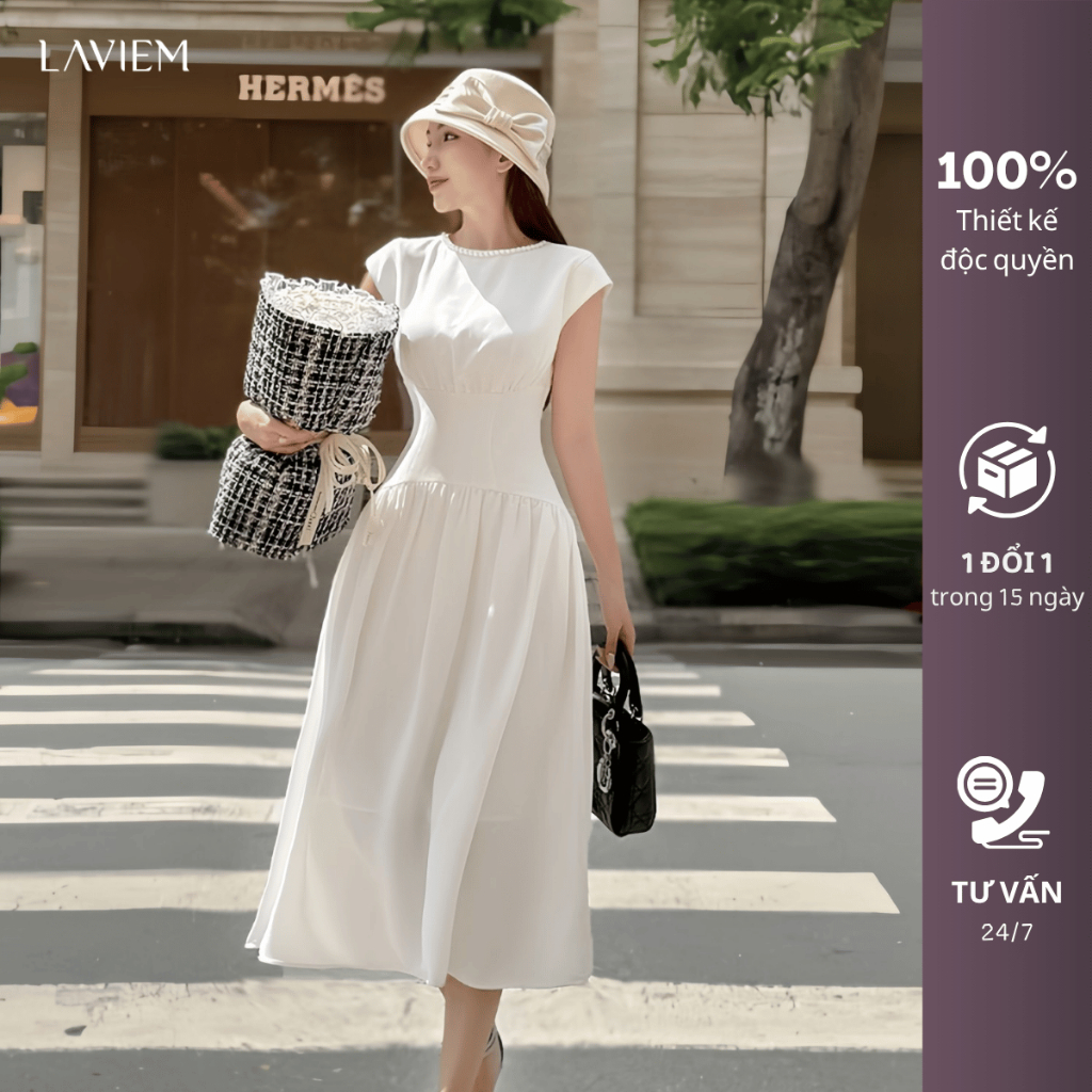 LAVIEM - Đầm thiết kế tay hến dáng basic - White Nila Dress