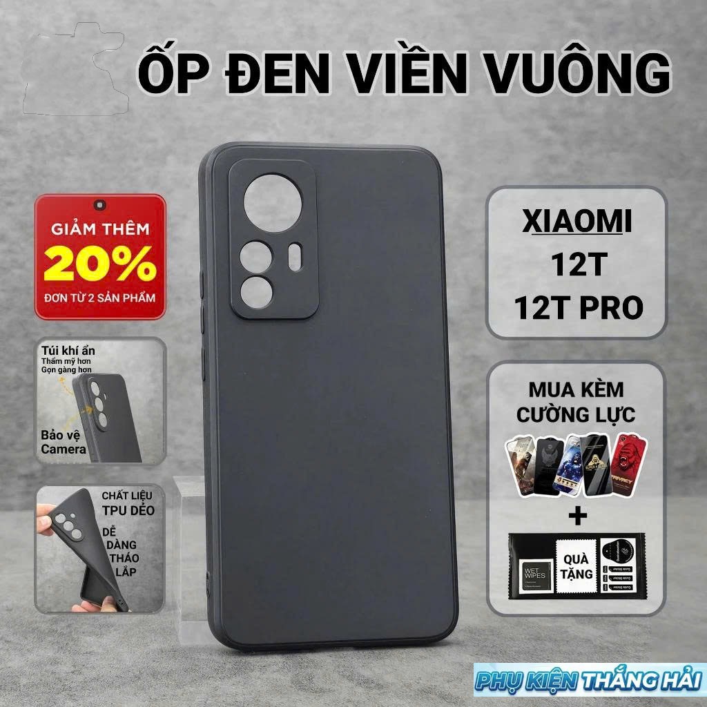 Ốp lưng Xiaomi 12T, 12T Pro 5G PKTH Case trơn màu đen | Ốp điện thoại Mi 12T bảo vệ camera đt toàn d