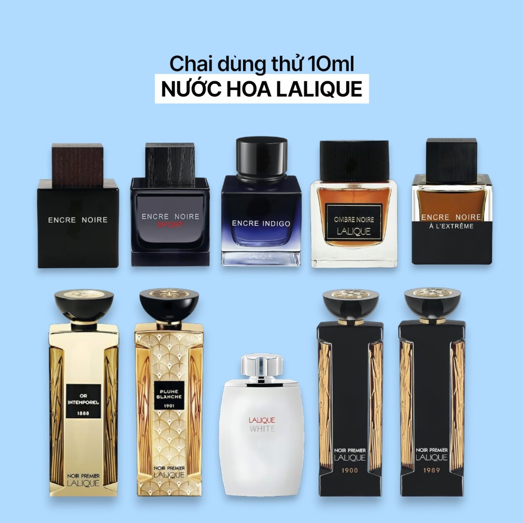 10ml - Nước hoa Lalique Ombre Noire Encre Noire A L'Extreme Sport Indigo White Elegance Plume Fleur