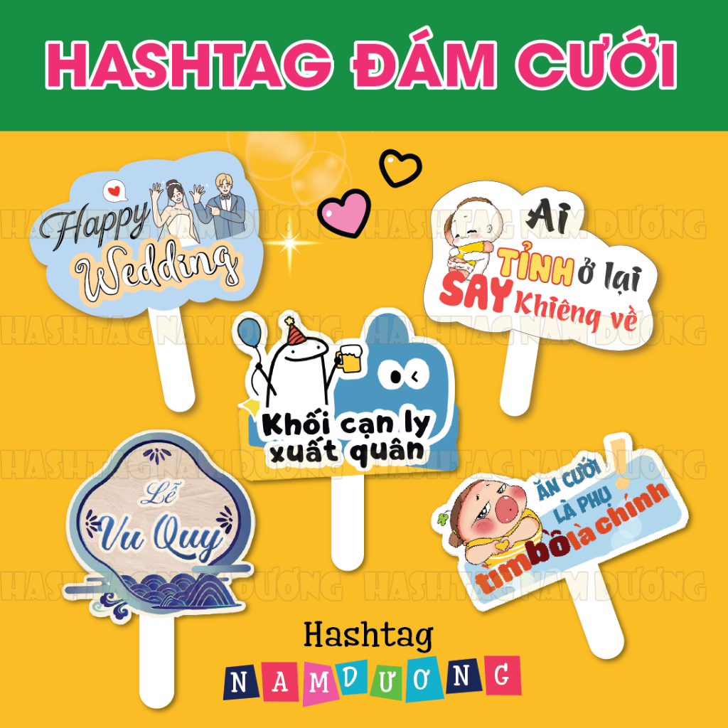 Hagtag cầm tay đám cưới, bảng cầm tay đám cưới - Tặng đủ phụ kiện tay cầm và băng dính ( Giá Sỉ )