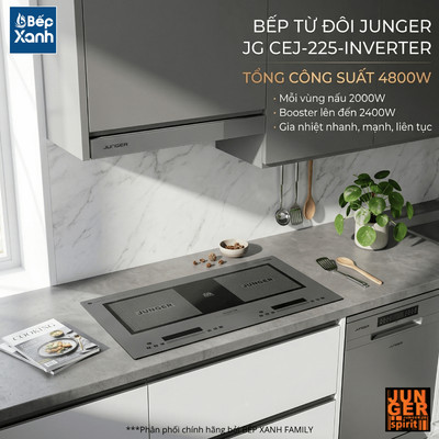[CHÍNH HÃNG] Bếp Âm 2 Vùng Nấu Từ Junger CEJ-225-INVERTER - Mặt Kính SMOKY QUARTZ