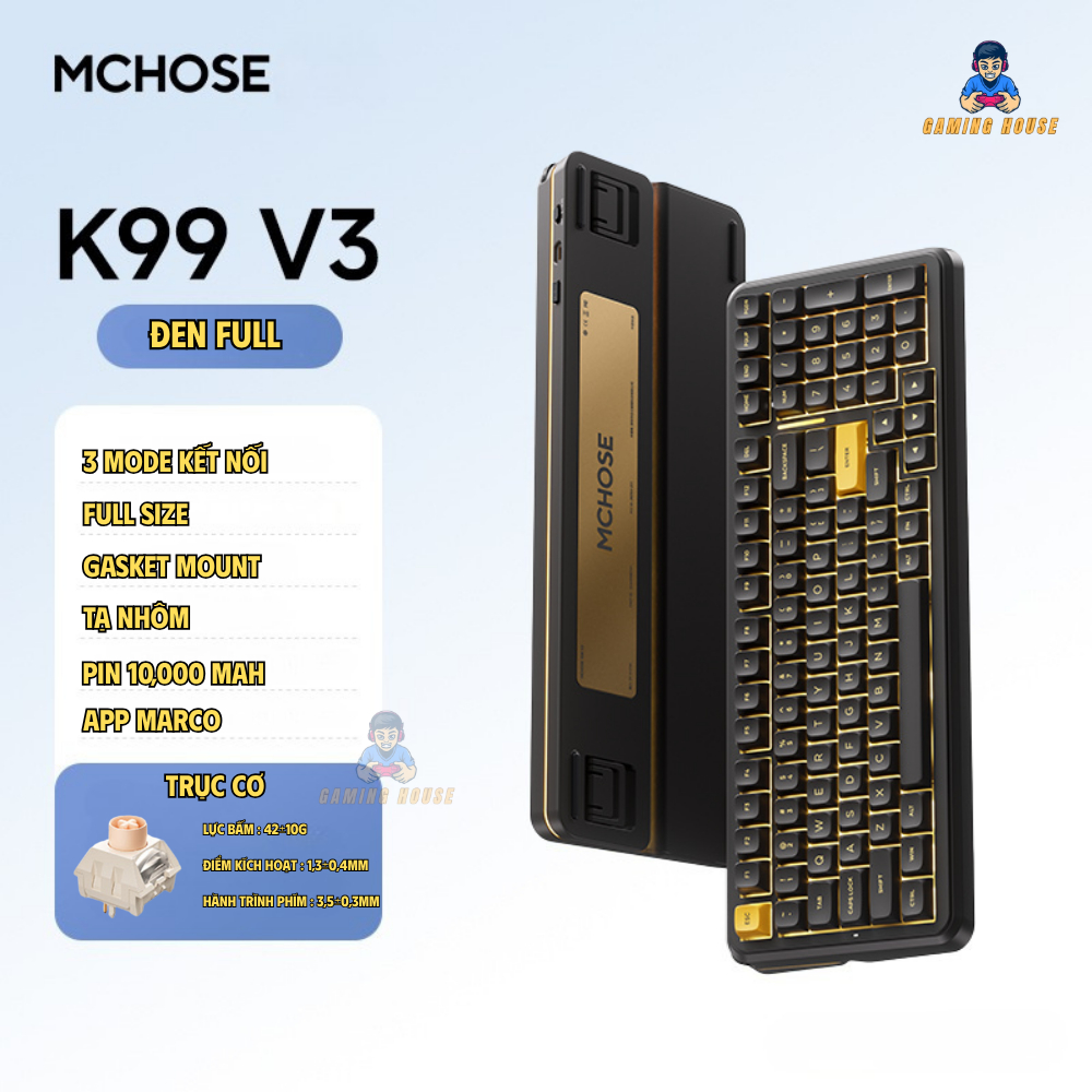 Bàn phím cơ không dây full size Mchose K99 V3 - 3 Mode - Pin 10000 - Mạch Xuôi 5 pin - LED RGB - Tạ nhôm | BigBuy360 - bigbuy360.vn