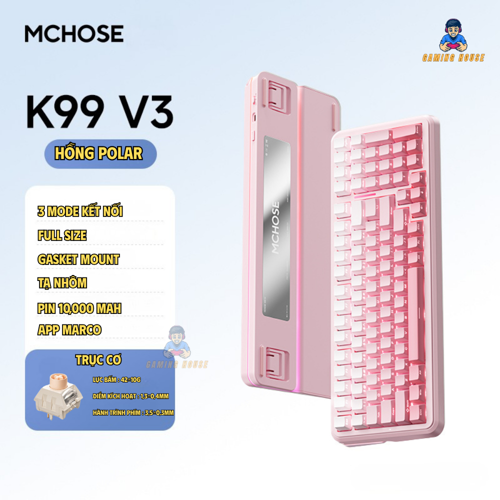 Bàn phím cơ không dây full size Mchose K99 V3 - 3 Mode - Pin 10000 - Mạch Xuôi 5 pin - LED RGB - Tạ nhôm | BigBuy360 - bigbuy360.vn