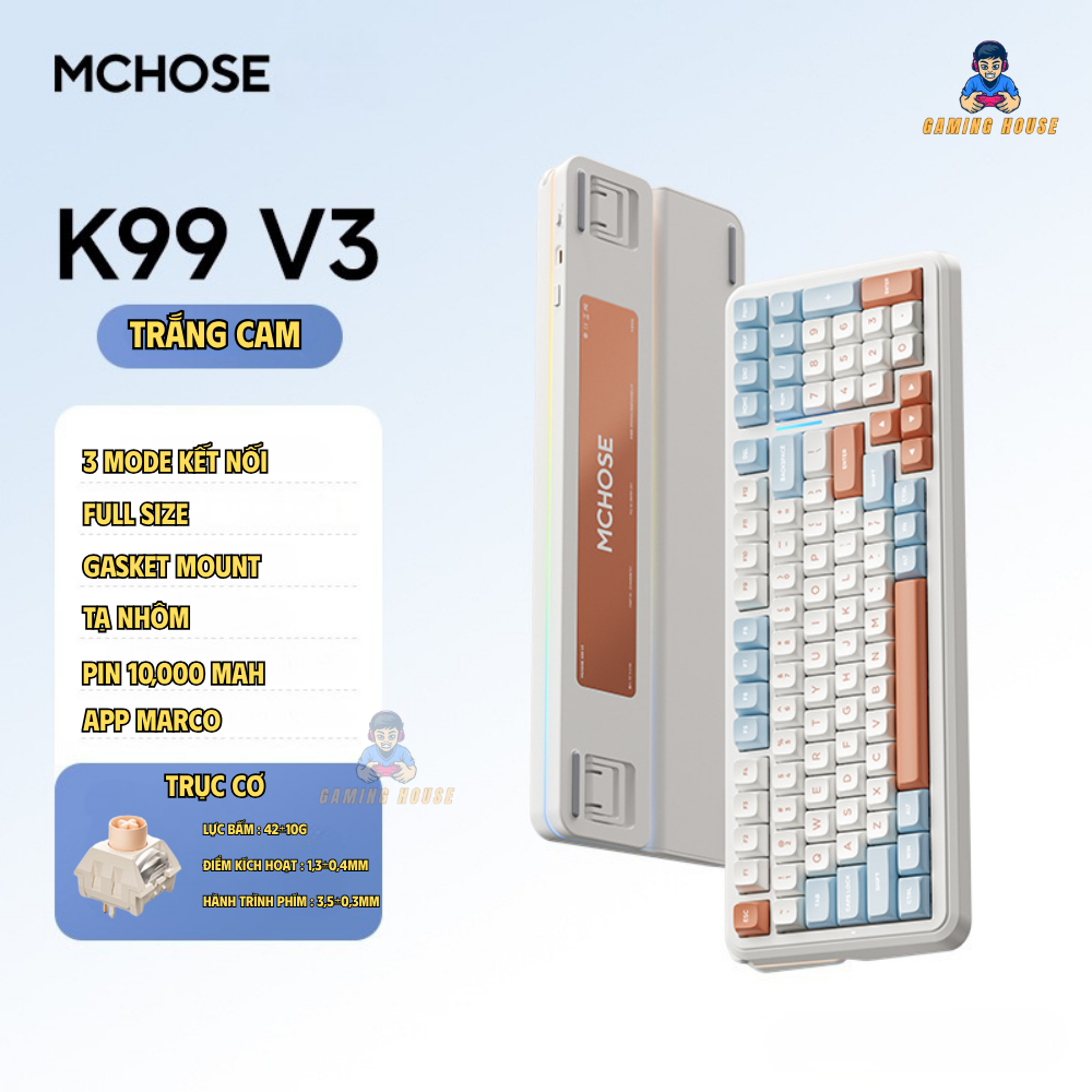 Bàn phím cơ không dây full size Mchose K99 V3 - 3 Mode - Pin 10000 - Mạch Xuôi 5 pin - LED RGB - Tạ nhôm | BigBuy360 - bigbuy360.vn