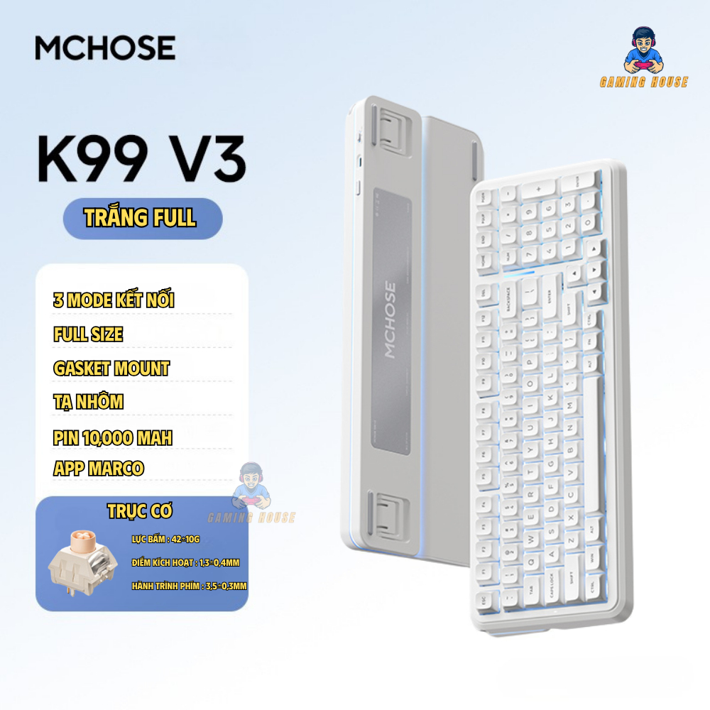 Bàn phím cơ không dây full size Mchose K99 V3 - 3 Mode - Pin 10000 - Mạch Xuôi 5 pin - LED RGB - Tạ nhôm | BigBuy360 - bigbuy360.vn