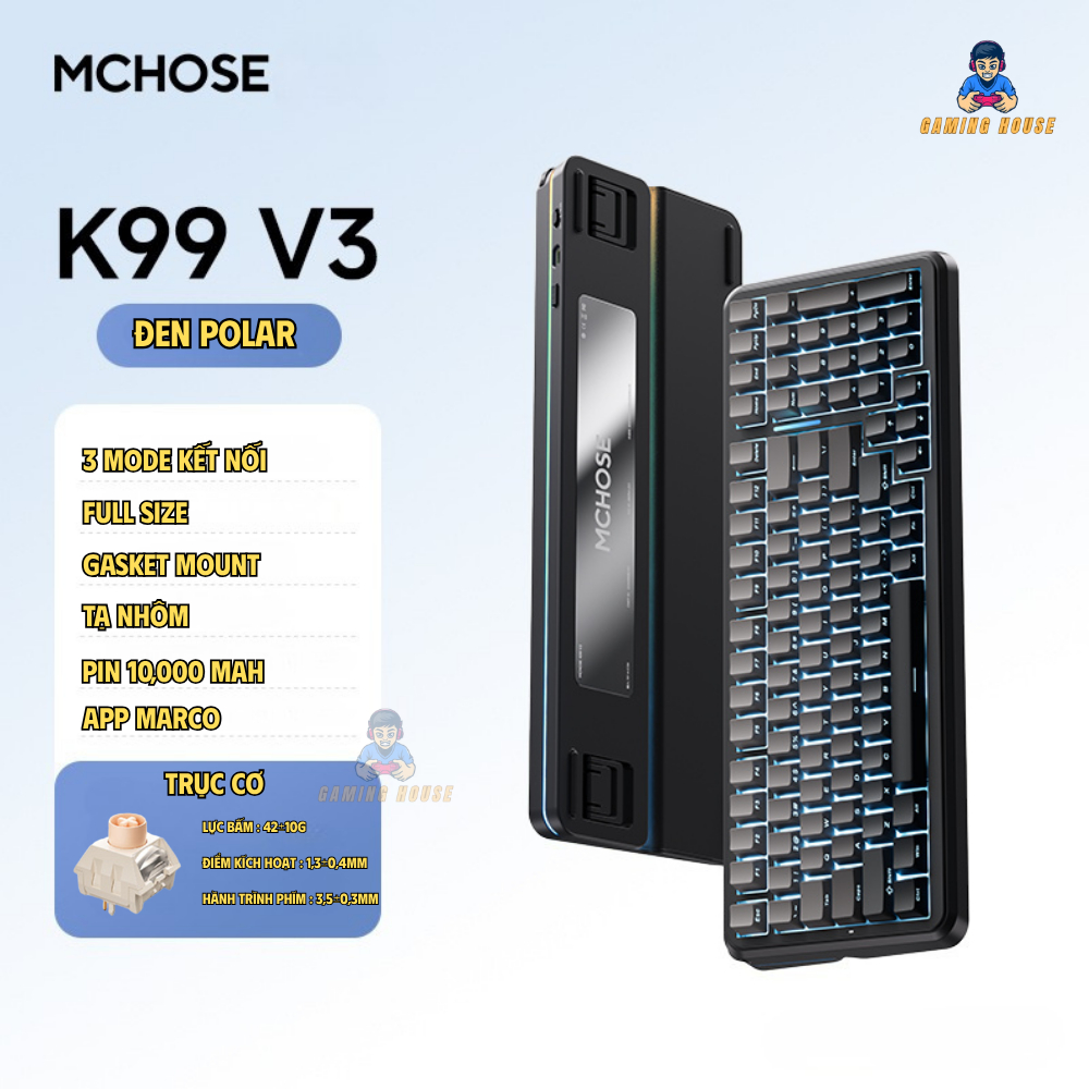 Bàn phím cơ không dây full size Mchose K99 V3 - 3 Mode - Pin 10000 - Mạch Xuôi 5 pin - LED RGB - Tạ nhôm | BigBuy360 - bigbuy360.vn