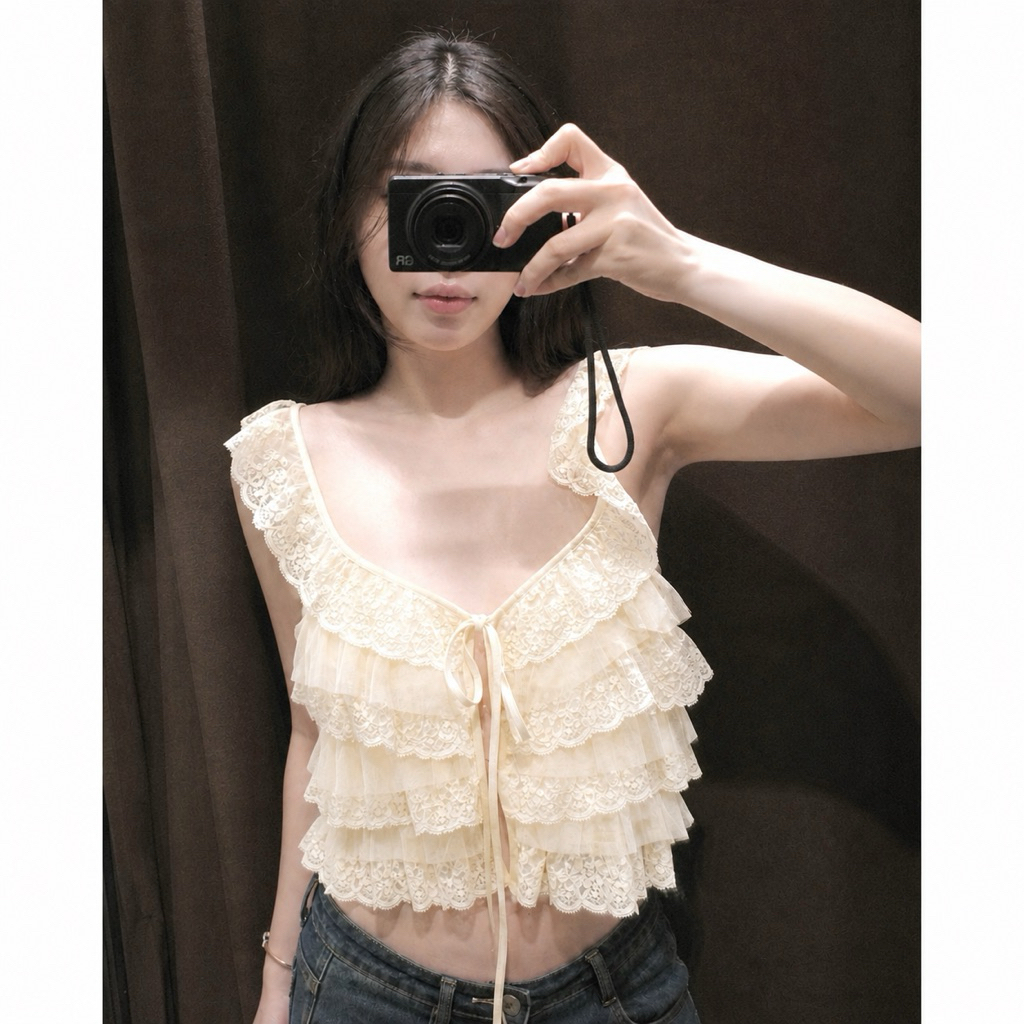 Áo ren bèo tầng cổ sâu sexy TABISHOP Áo kiểu nữ hottrend mặc hè đi chơi sang chảnh(318)