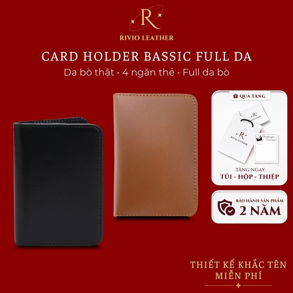 Card Holder ví đựng thẻ da bò thật chân kim T01 Fullbox RIVIO LEATHER