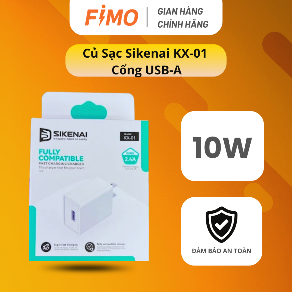 [Hỏa tốc] Củ Sạc Sikenai KX-01 Cổng USB-A | Sạc 2.4A 10W Ổn Định, Nhựa ABS an toàn | Chính Hãng FIMO