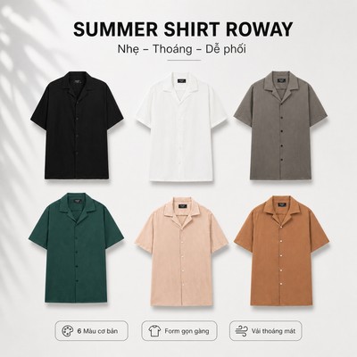 Áo sơ mi nam ROWAY vải đũi thoáng mát, form regular, Sơ mi cộc tay basic