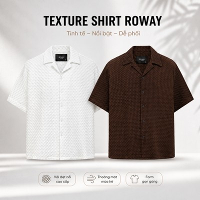 Áo sơ mi nam ROWAY form suông thoáng mát, Cộc tay dệt ô