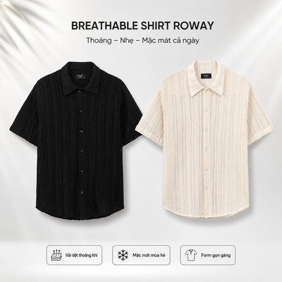 Áo sơ mi nam ROWAY form suông thoáng mát, Cộc tay dệt lưới