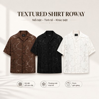 Áo sơ mi nam ROWAY form suông thoáng mát, Cộc tay hồng nổi