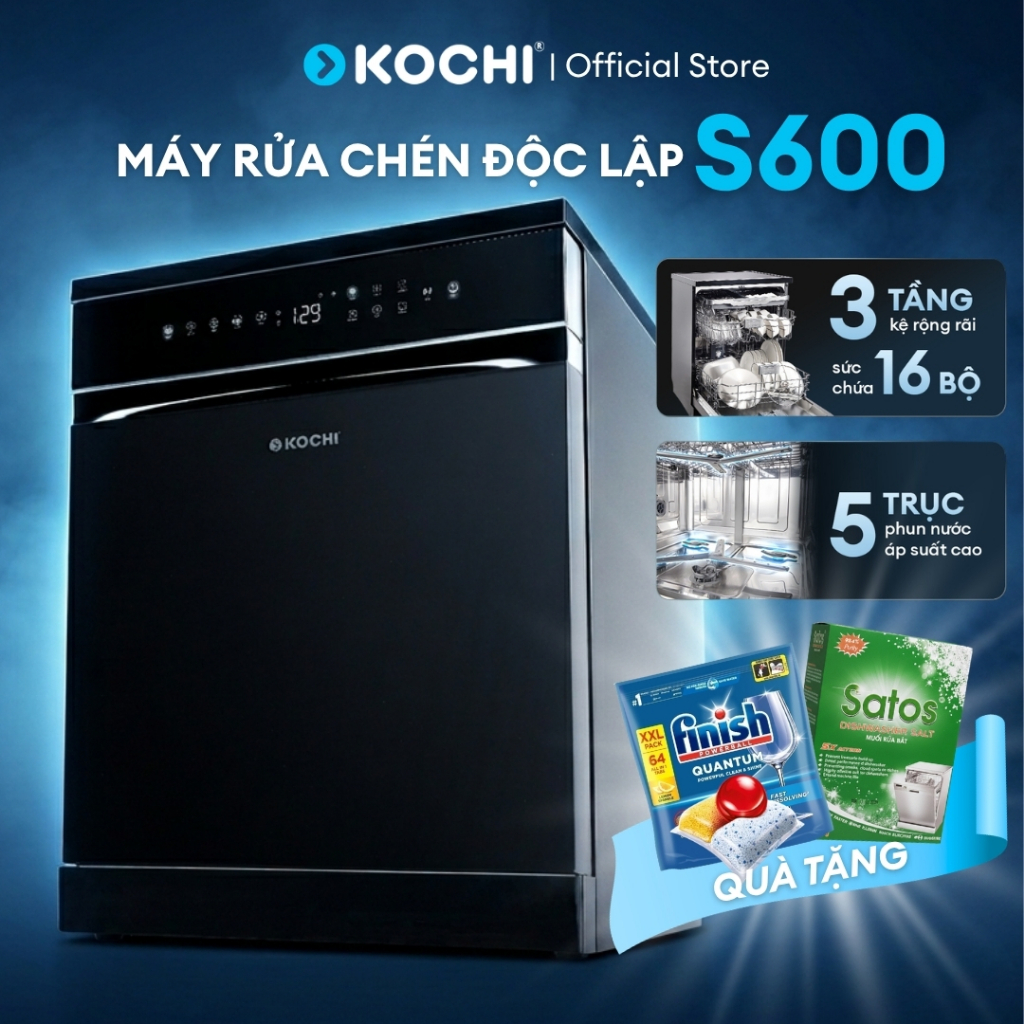 [Free lắp đặt] Máy rửa chén 16 bộ S600 - Nhỏ gọn - 5 trục phun nước - Sấy PTC & UV - Bảo quản đối lư