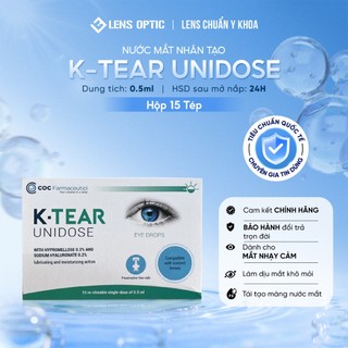 Dung Dịch Nhỏ Mắt K - Tear Unidose 1 Hộp x 15 Tép Cao Cấp, Cấp Ẩm, Giảm Khô Mắt, An Toàn, Bảo Vệ Mắt