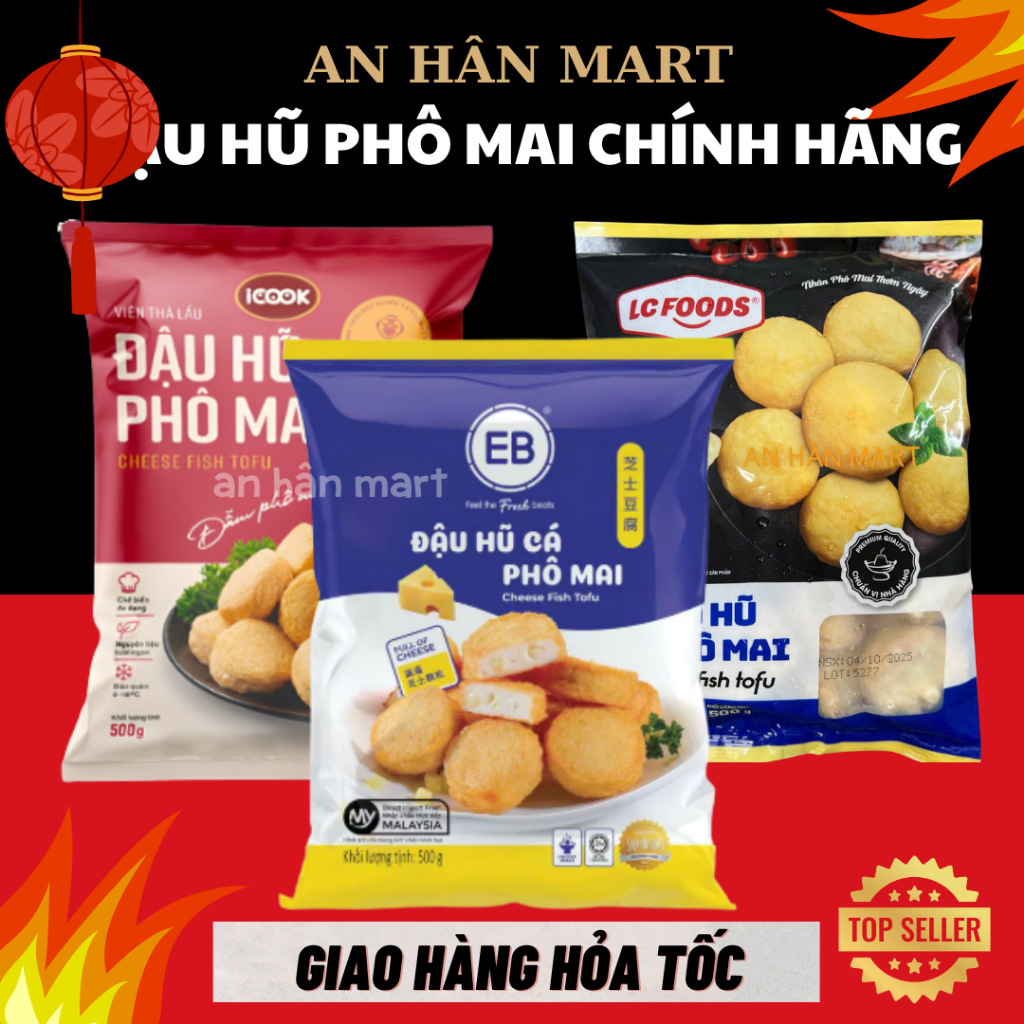Đậu hũ phô mai EB Malaysia, đậu hũ cá phô mai thả lẩu Manwah, đậu hũ cá LC foods 500g