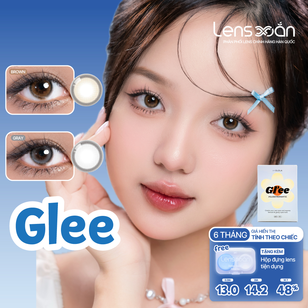 Kính áp tròng cận 6 tháng LENS XOẮN lens nâu xám tự nhiên tròn mắt rõ viền OLOLA GLEE