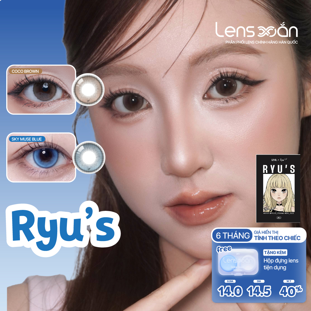 Kính áp tròng cận KIVR X RYU 6 tháng LENS XOẮN lens giãn tròng 14.5 nâu trong suốt và xanh sáng có viền OLOLA RYU'S | BigBuy360 - bigbuy360.vn
