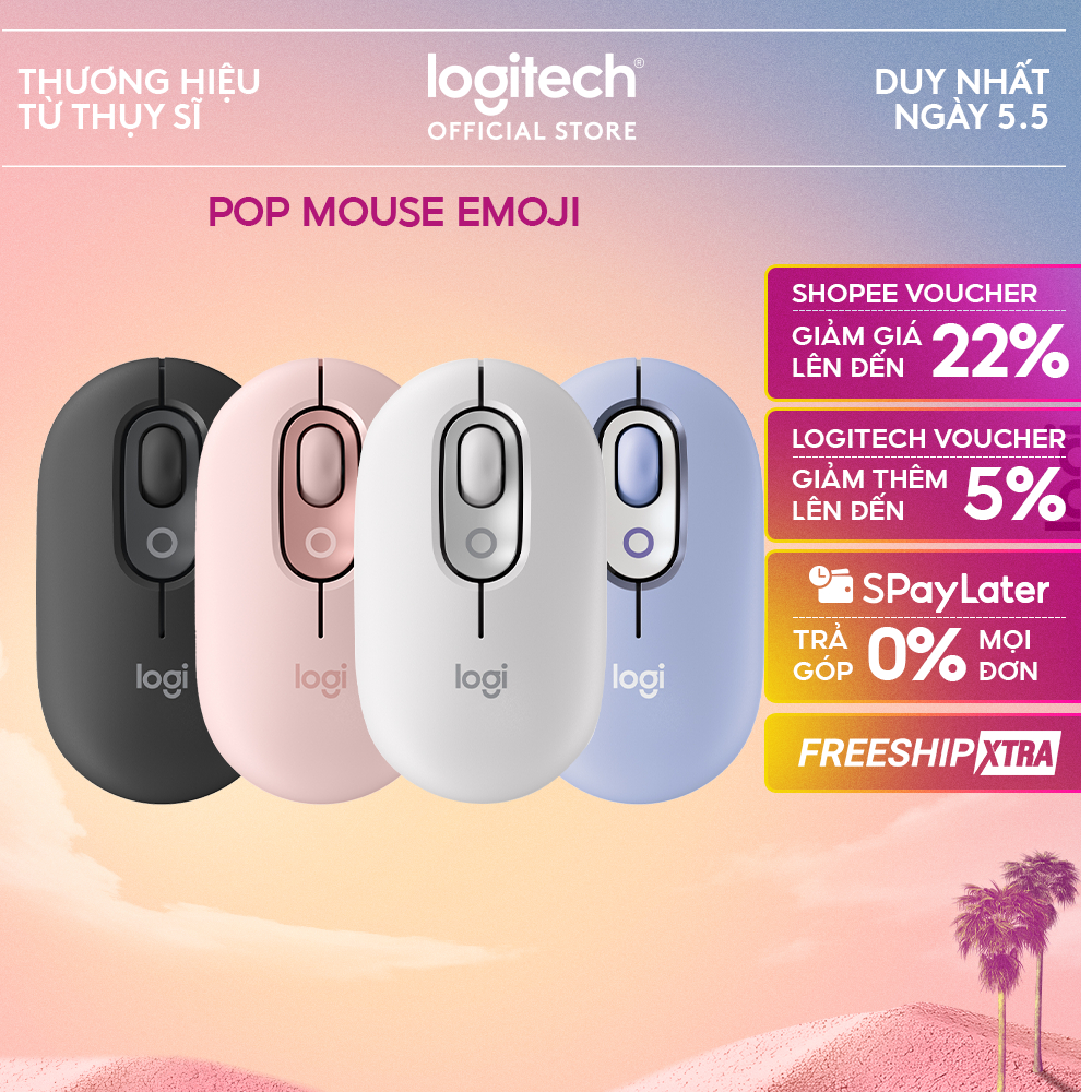 Chuột không dây bluetooth Logitech POP Mouse - Emoji tùy chỉnh, SilentTouch giảm ồn