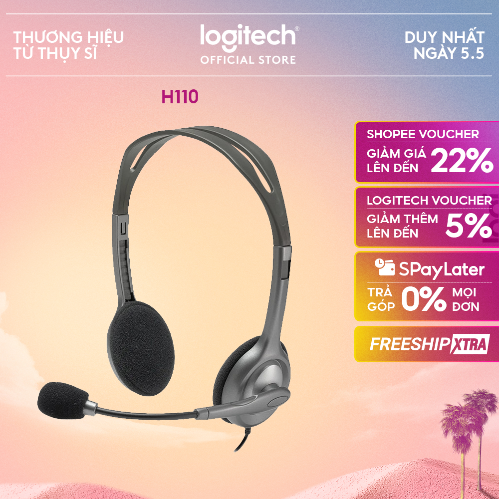 Tai nghe chụp tai Logitech H110 - 2 jack 3.5mm, Mic khử giảm tiếng ồn, âm thanh nổi