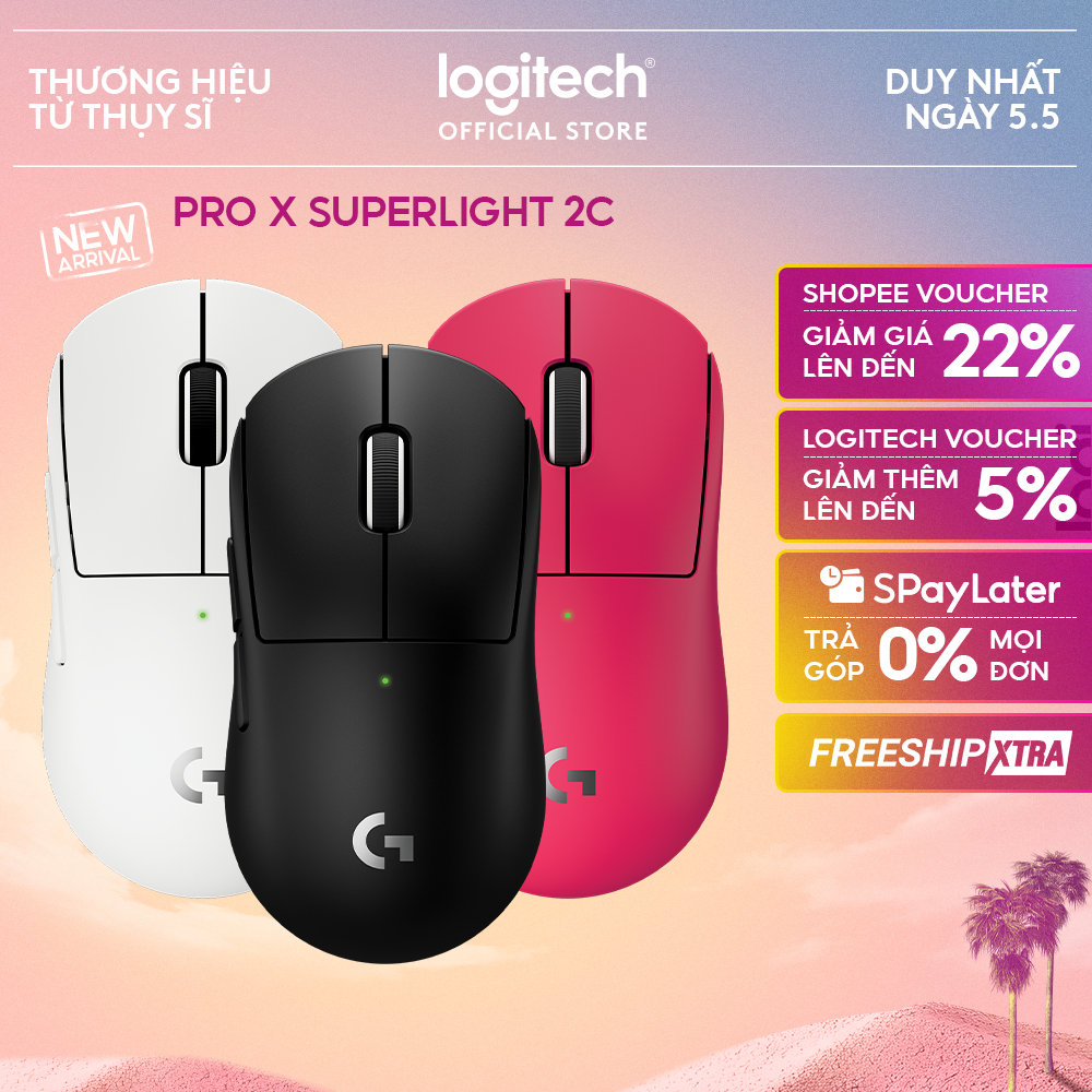 Chuột Gaming không dây Logitech G PRO X SUPERLIGHT 2c - Chuẩn Pro-Grade, Nhẹ 51g, sạc USB-C, cảm biến 44K DPI
