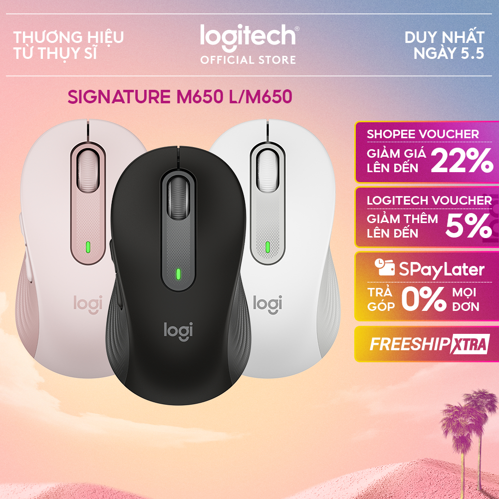 Chuột không dây bluetooth Logitech Signature M650 - SmartWheel, giảm ồn, tùy chỉnh các nút