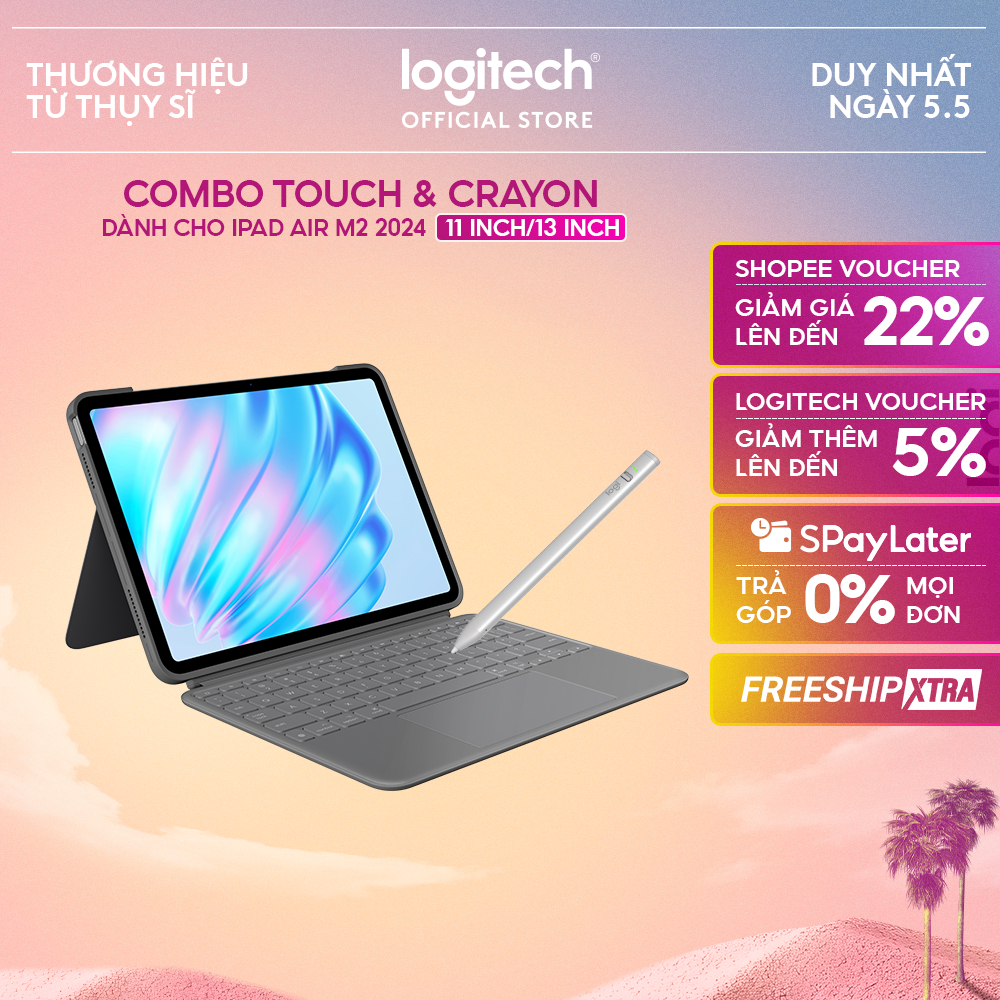 Bao da kèm bàn phím Logitech Combo Touch cho iPad Air 11 inch (M2 & M3), iPad Air 13 inch (M2) & Bút