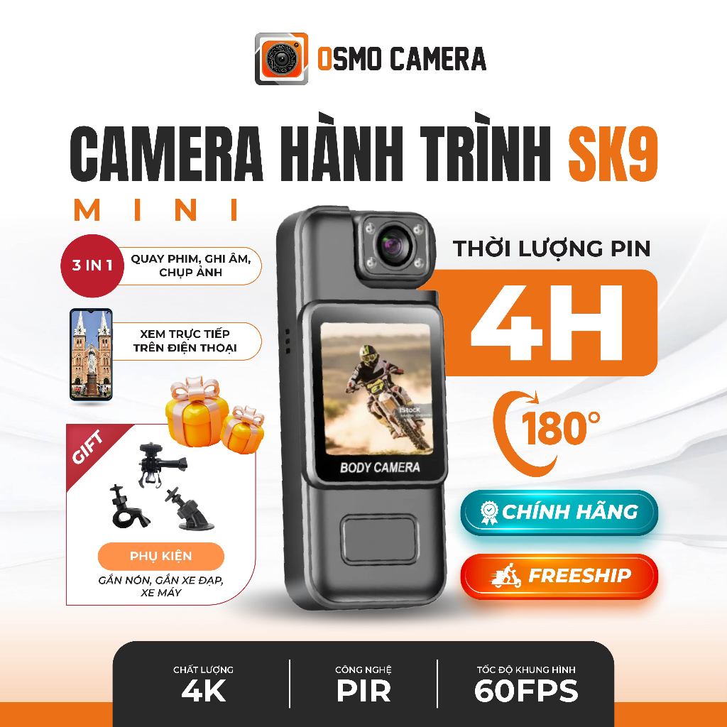 Camera Minii 4k 60fps, Cam Hành Trình Xe Máy Chống Rung, Góc Rộng, Quay POV, Camera Cài Áo, Cầm Tay