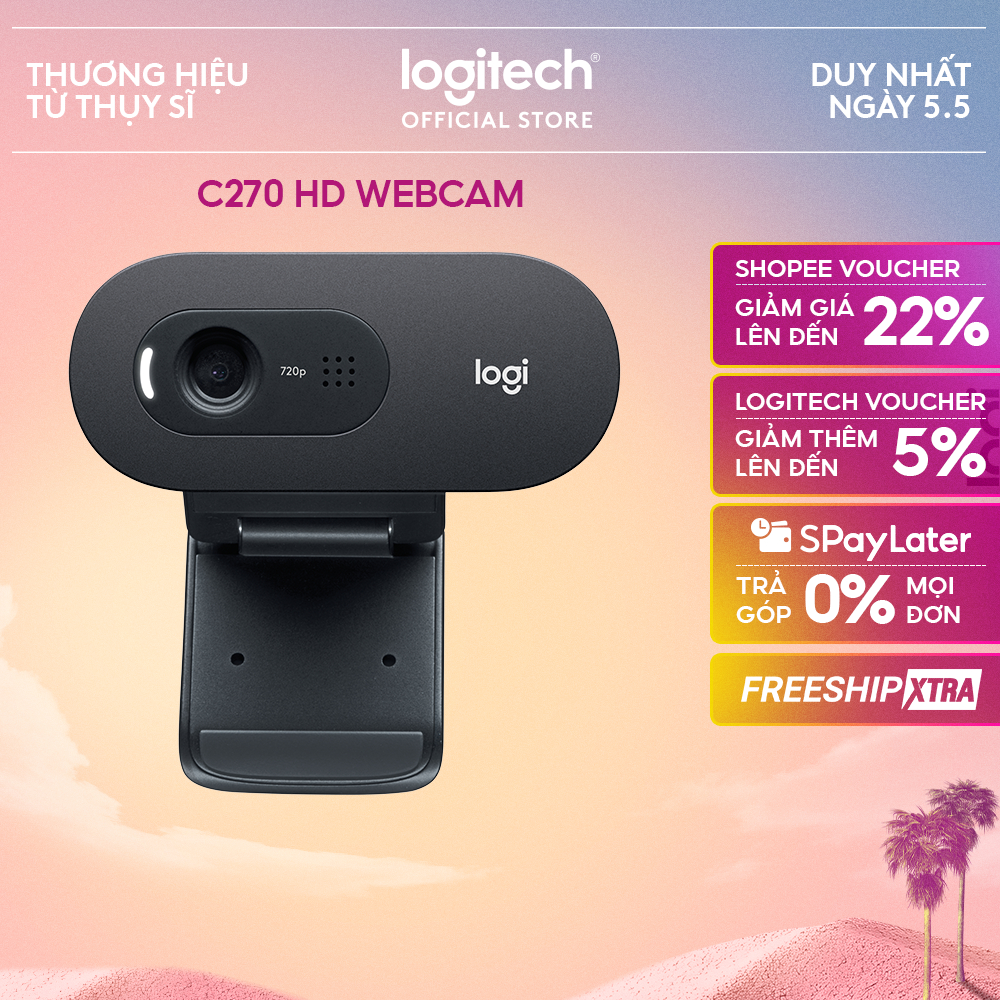Webcam Logitech C270 720p HD - Góc cam 55o, mic giảm ồn, tự chỉnh sáng, chụp ảnh 3MB