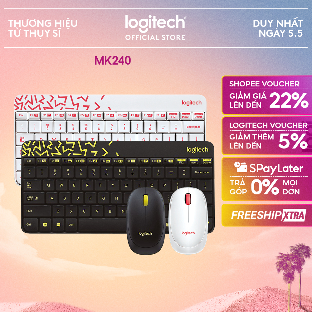 Combo chuột phím không dây Logitech MK240 - nhỏ gọn, 1 đầu thu USB, pin lâu