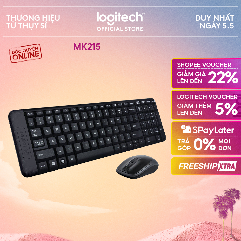 Combo chuột phím không dây Logitech MK215 - nhỏ gọn, có phím số, 1 đầu thu USB