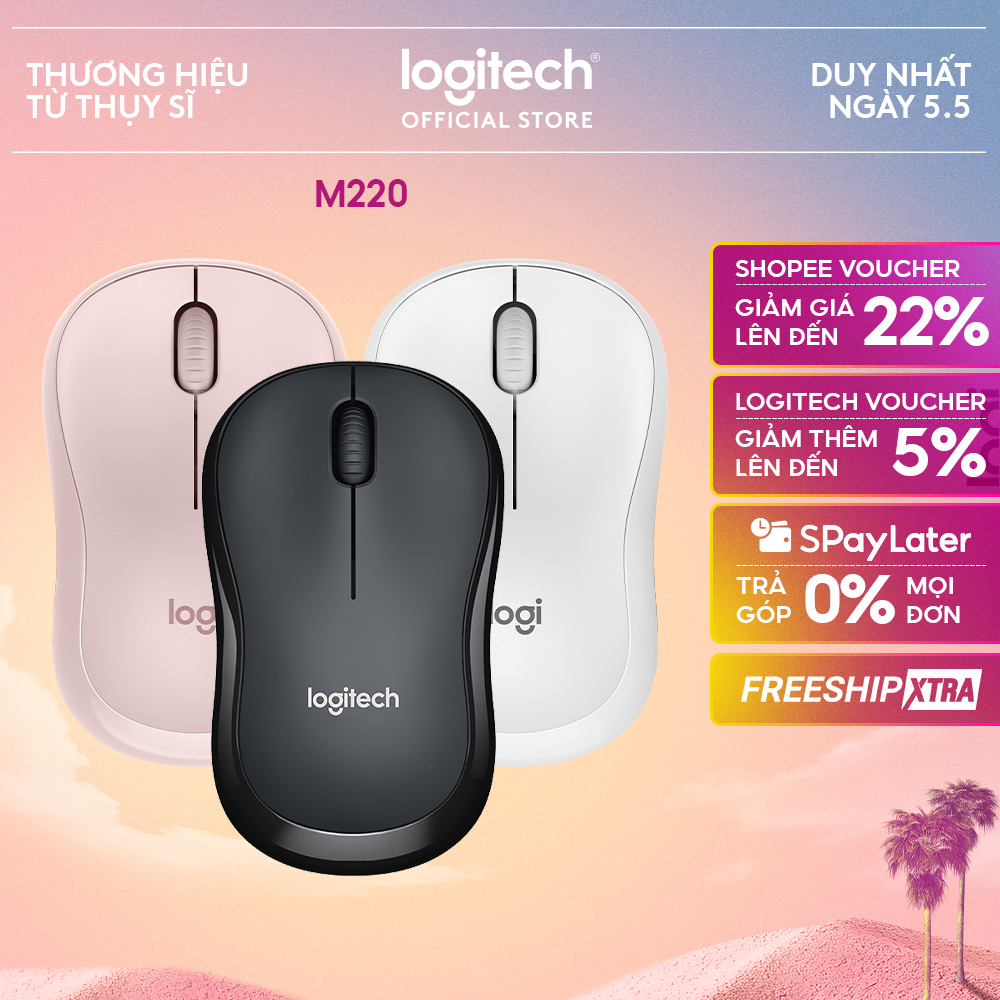 Chuột không dây Logitech M220 Silent - giảm ồn, USB, pin 1.5 năm, phù hợp PC/Laptop