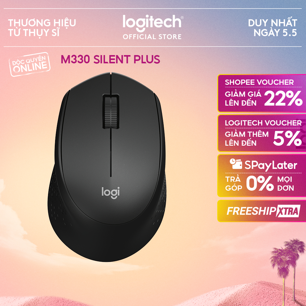 Chuột không dây Logitech M330 Silent Plus - Giảm ồn, USB, thuận tay phải, PC/ Laptop
