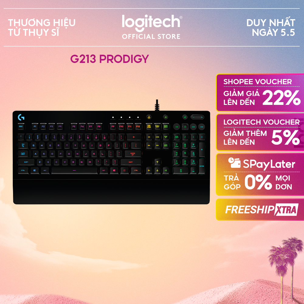 Bàn phím gaming có dây Logitech G213 Prodigy - RGB, Full size, chống tràn bền bỉ
