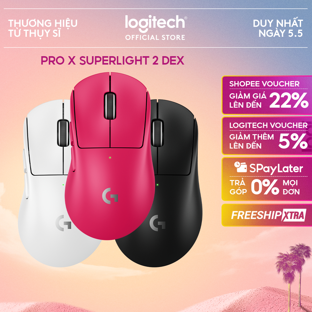 Chuột Gaming không dây Logitech G PRO X SUPERLIGHT 2 DEX LIGHTSPEED, Nhẹ 60g, Hero 2, 32k DPI, USB-C