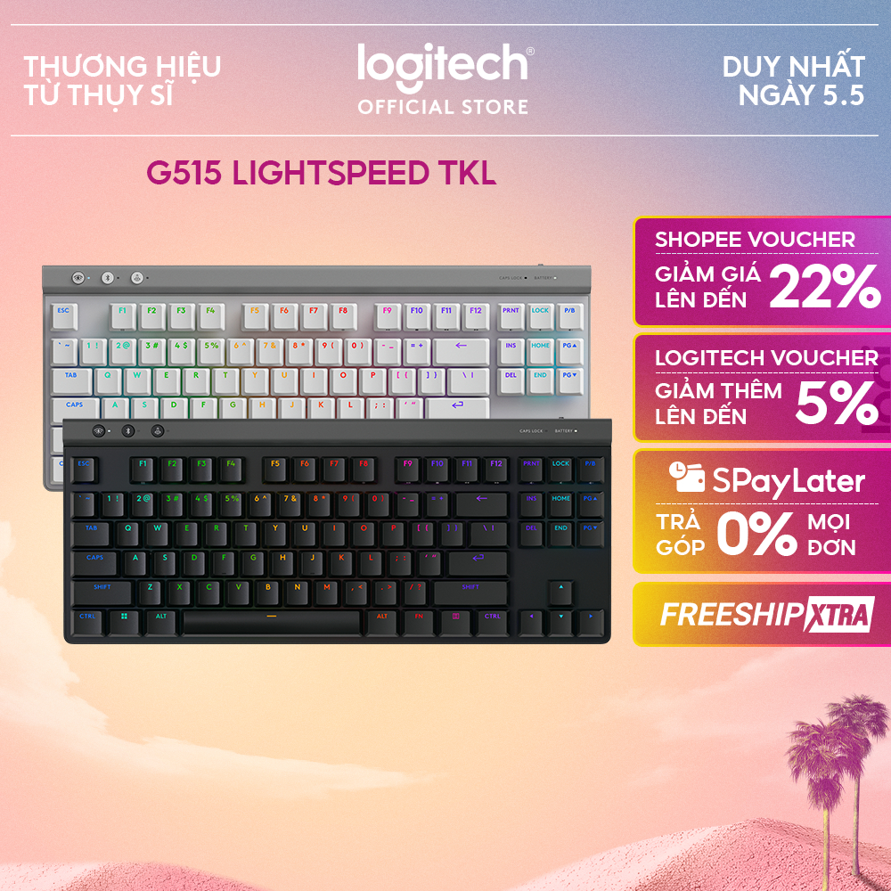Bàn phím Gaming Không dây Low profile Logitech G515 LIGHTSPEED TKL - LIGHTSYNC RGB, Keycaps PBT